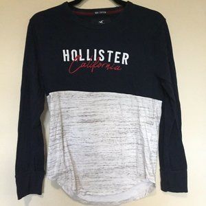 Hollister Shirt Size XS Long Sleeve Curved Hem Tee Blue Gray Mens Spellout